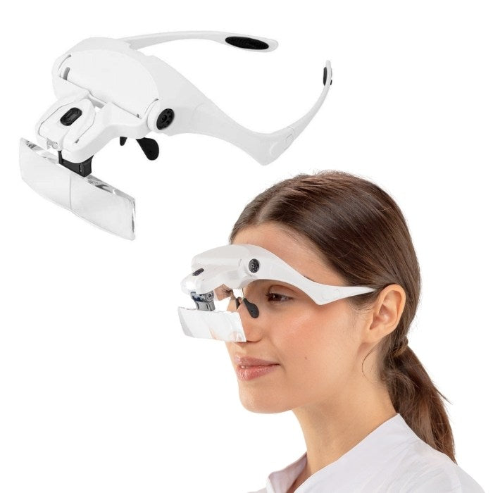 Leichte Kopflupe V5 mit 5 Linsen und doppelter LED-Beleuchtung