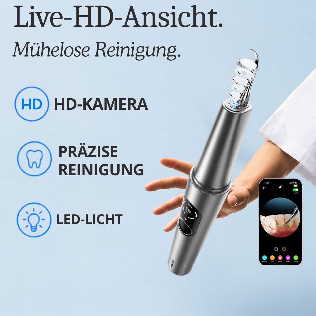 Ultraschall-Zahnreiniger mit HD-Kamera: Live-HD-Sicht, praezise Reinigung, LED-Licht