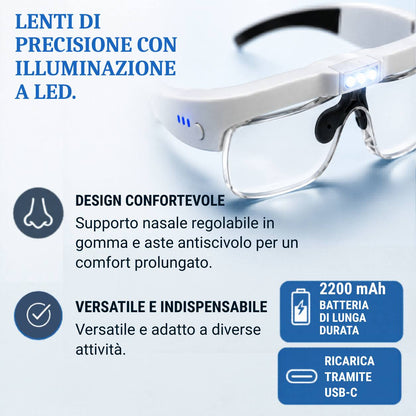 [locale:it] Lenti di precisione con illuminazione LED, design confortevole e batteria a lunga durata